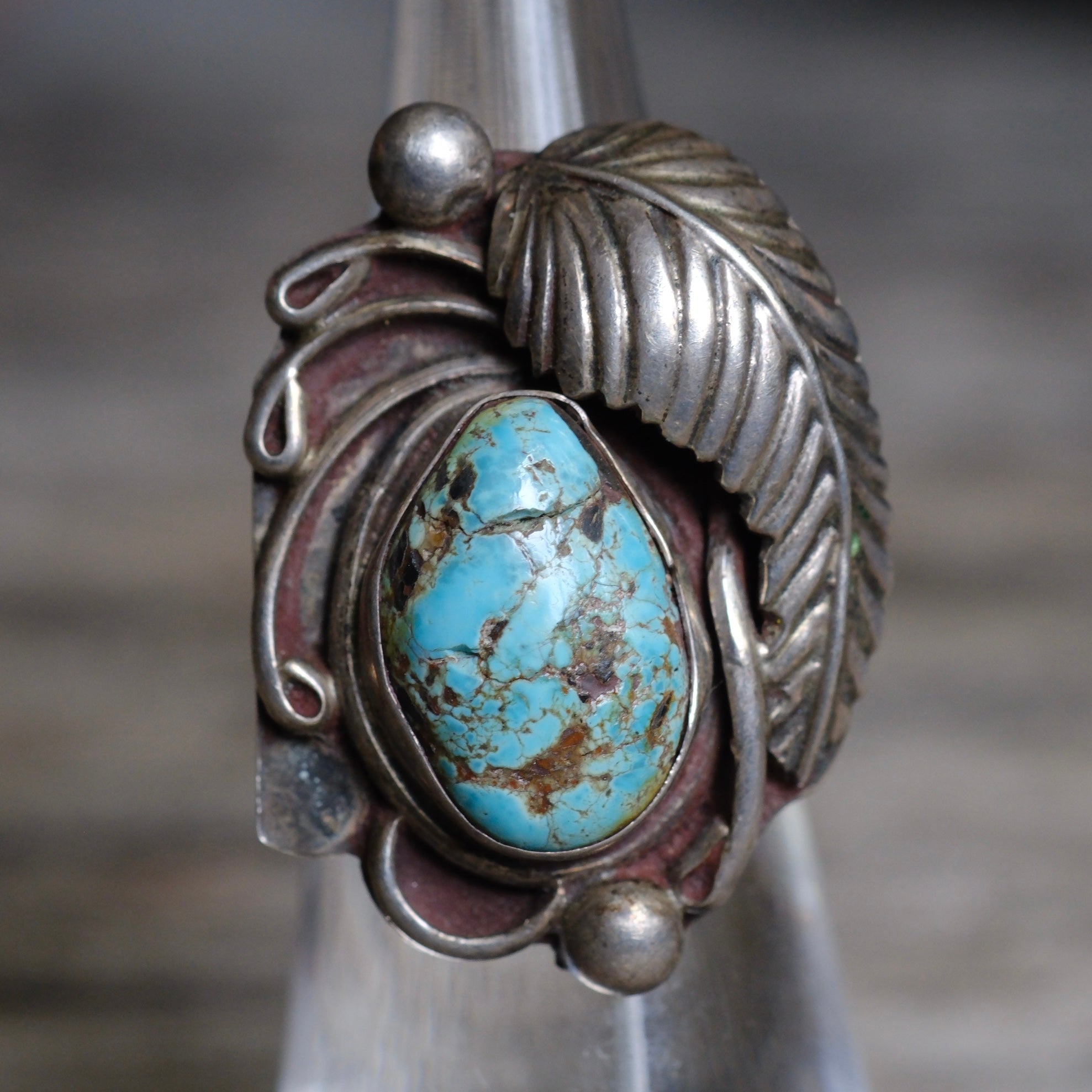 Vintage Sterling Turquoise Feather Ring 5