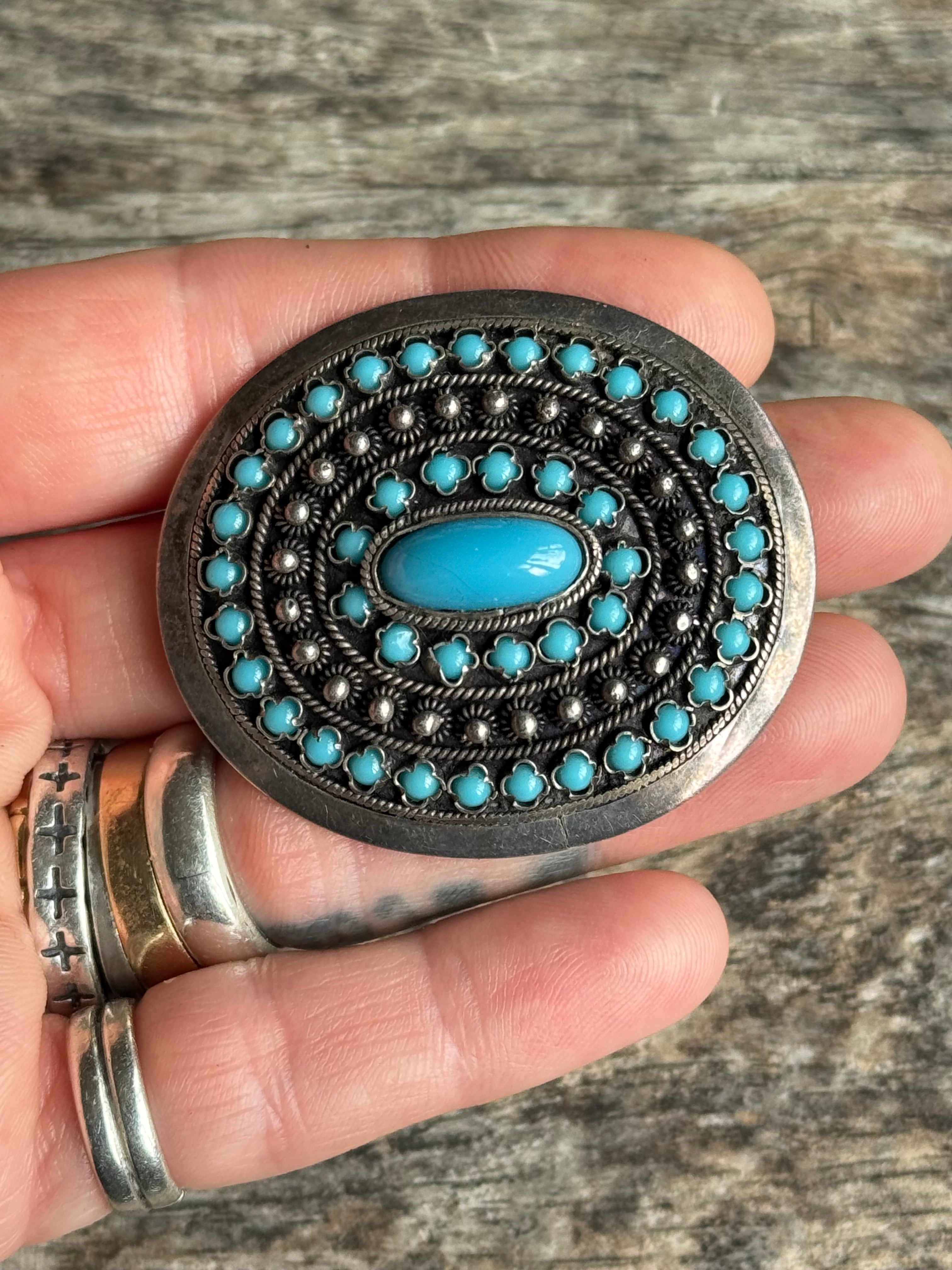 Vintage Sterling Silver Turquoise Cluster Pin