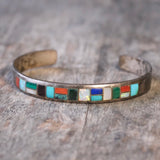 Vintage Sterling Multi Stone Inlay Cuff