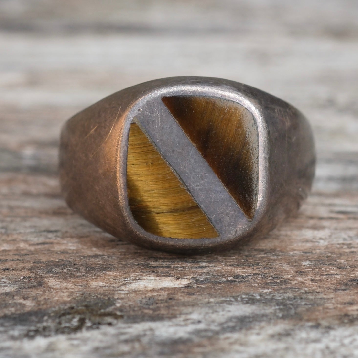 Vintage Sterling Tigers Eye Signet Ring 10