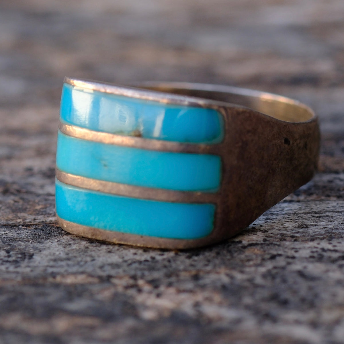Vintage Sterling Turquoise Inlay Ring 8.75