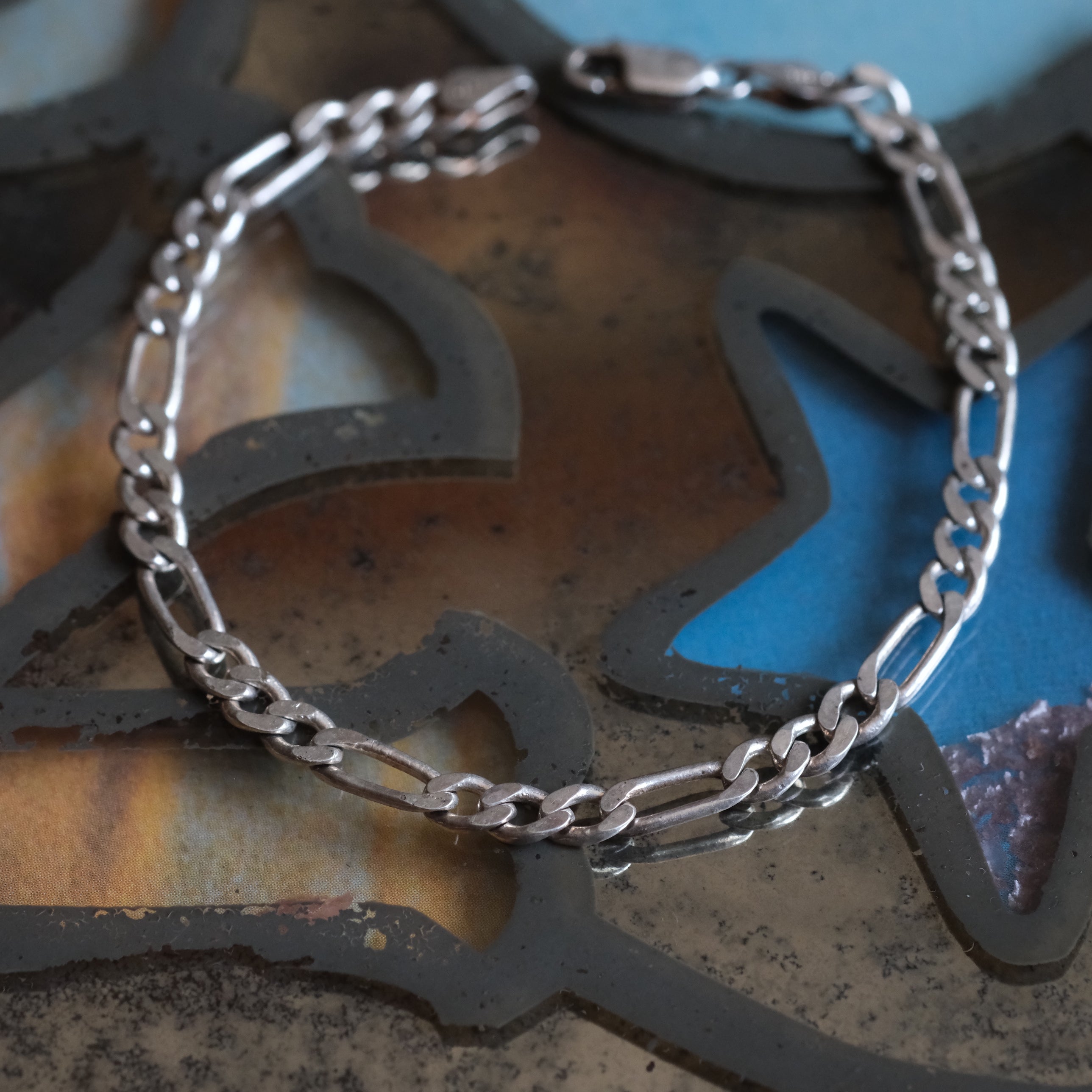 Vintage Sterling Silver Figaro Chain Bracelet 7.75"