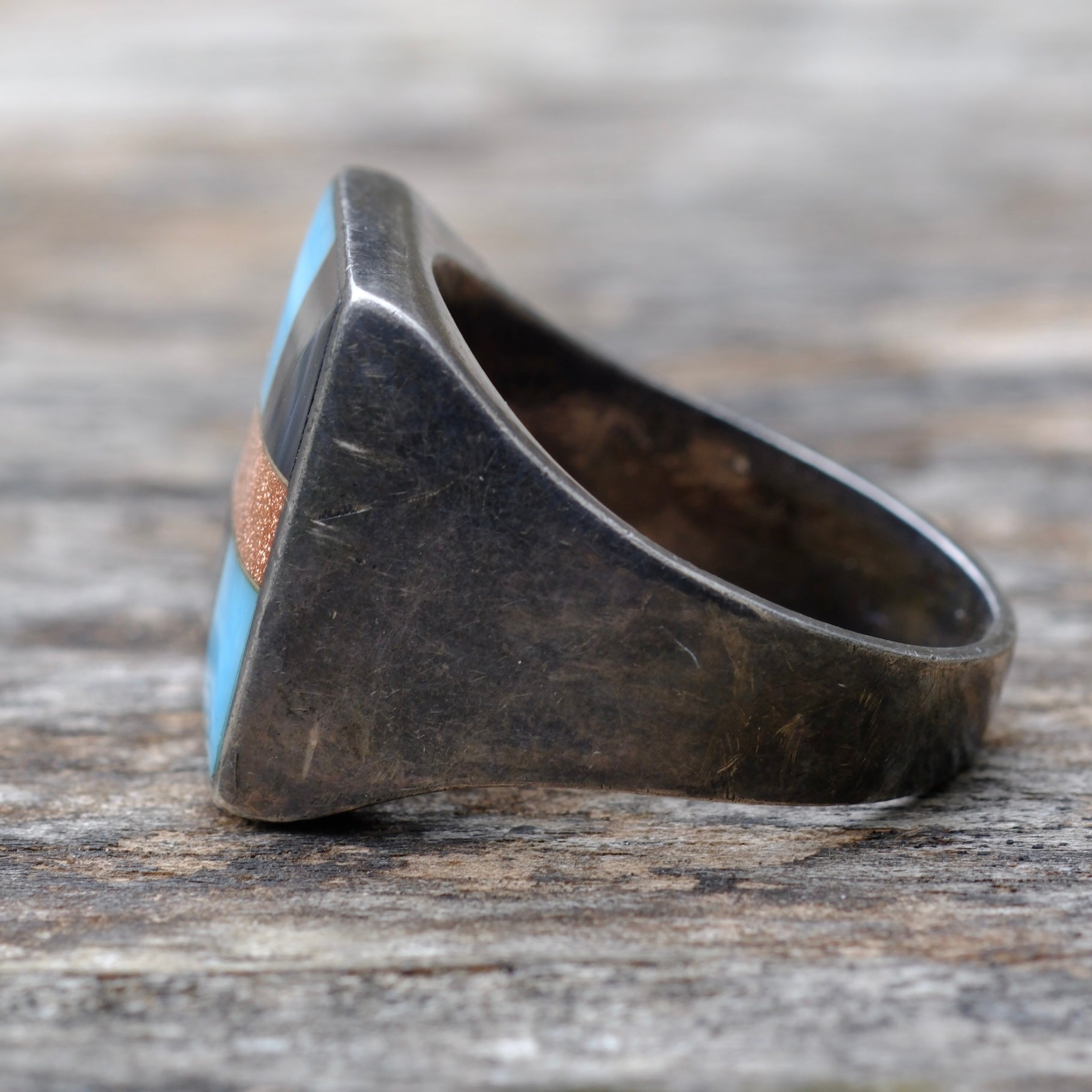 Vintage Sterling Multistone Inlay Ring 11.5