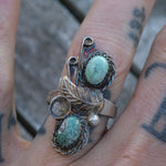 Vintage Sterling Turquoise Feather Ring 9.5