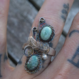 Vintage Sterling Turquoise Feather Ring 9.5