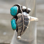 Vintage Sterling 2-Stone Turquoise Feather Ring 5.25