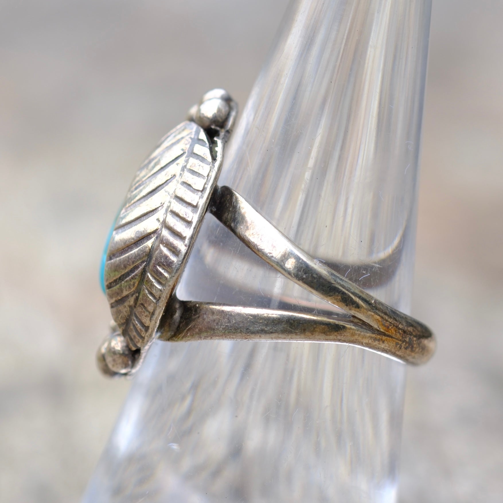 Vintage Sterling Turquoise Feather Ring 7