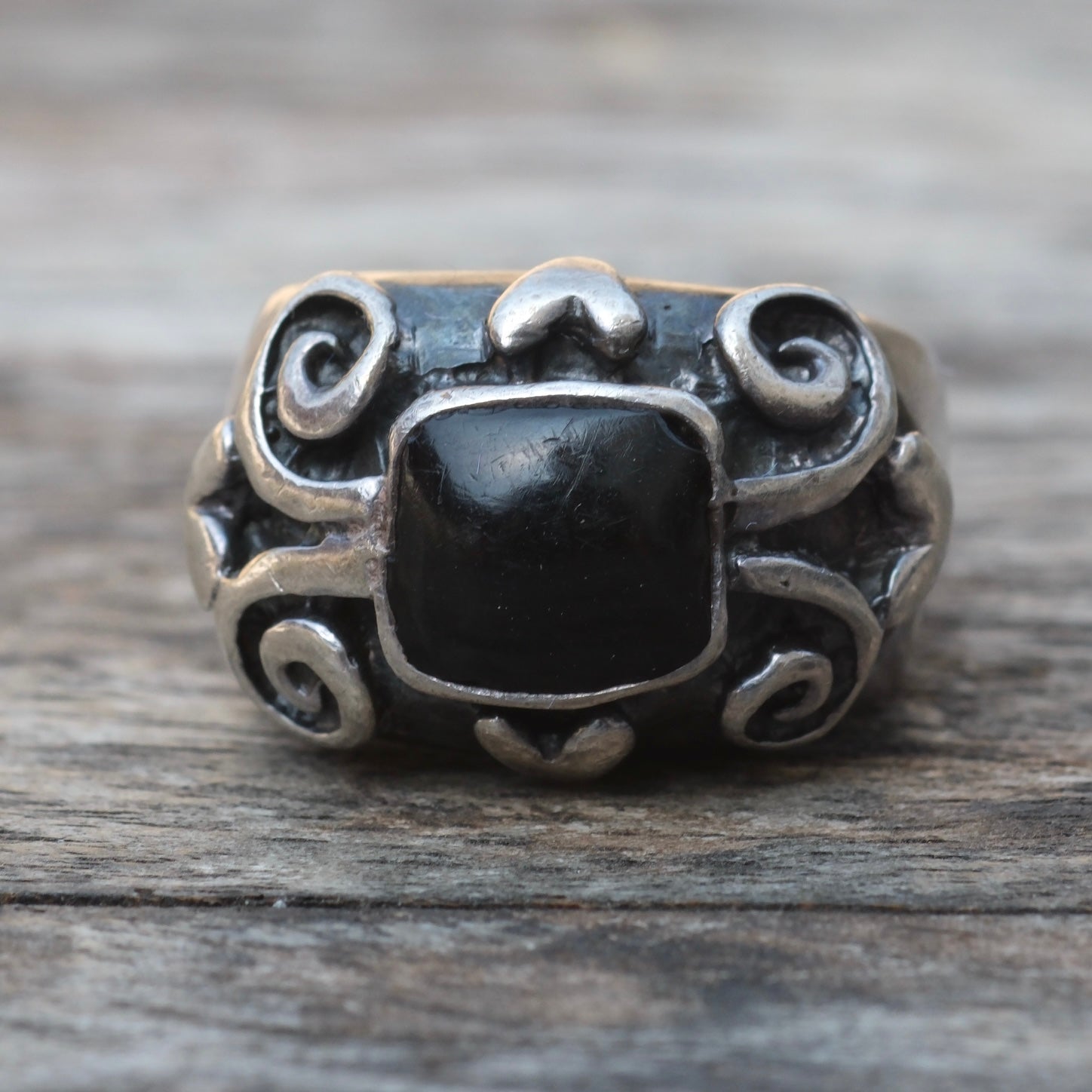 Vintage Sterling Onyx Ring 5.75