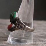 Vintage Sterling Turquoise and Coral Ring 10.5