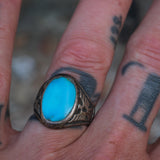 Vintage Sterling Turquoise Thunderbird Ring 8.25