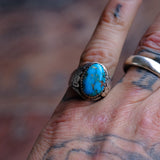 Vintage Sterling Turquoise Stamped Band Ring 7.75