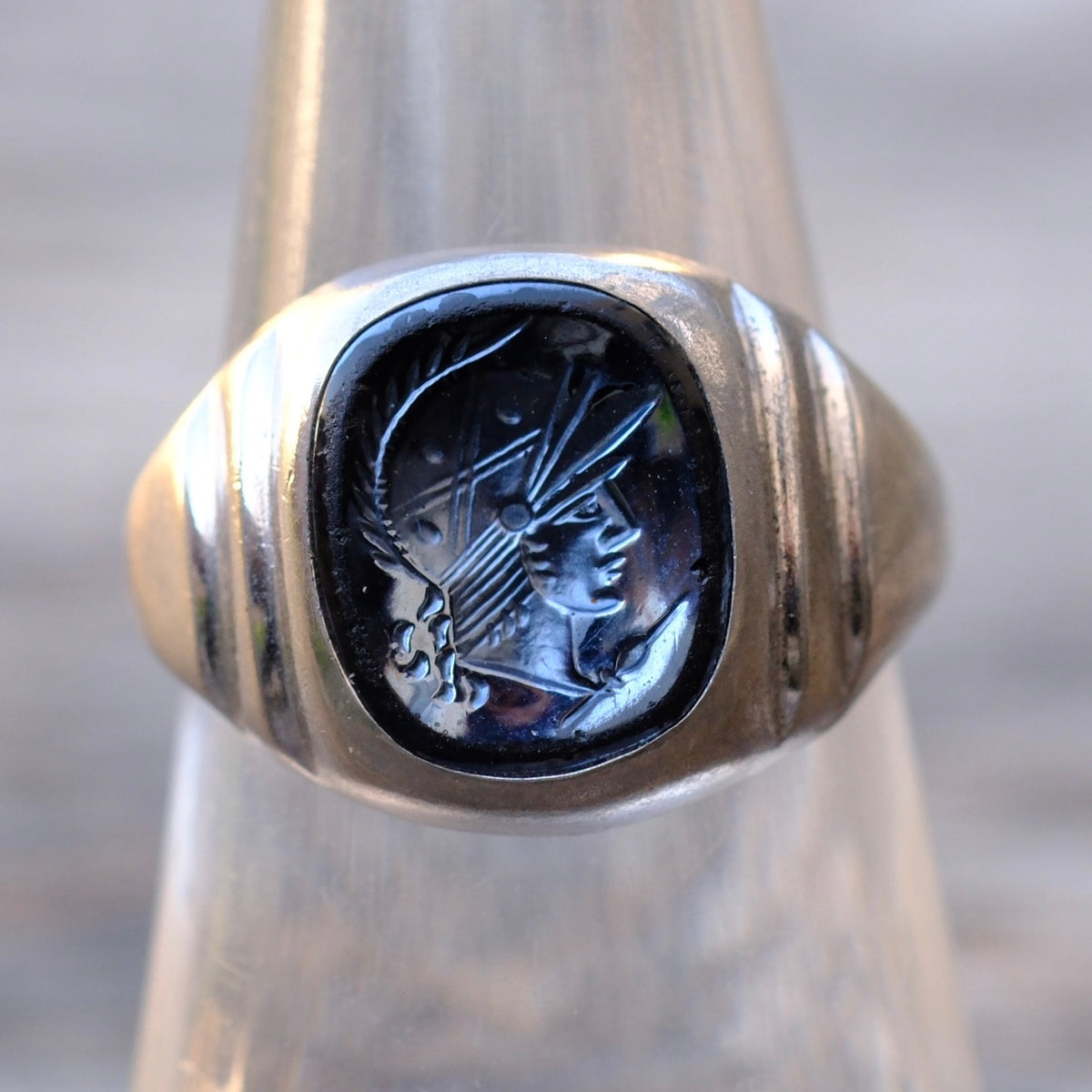 Vintage Sterling Hematite Signet Ring 7.25