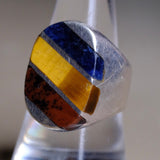 Vintage Sterling Multistone Inlay Striper Ring 9.25