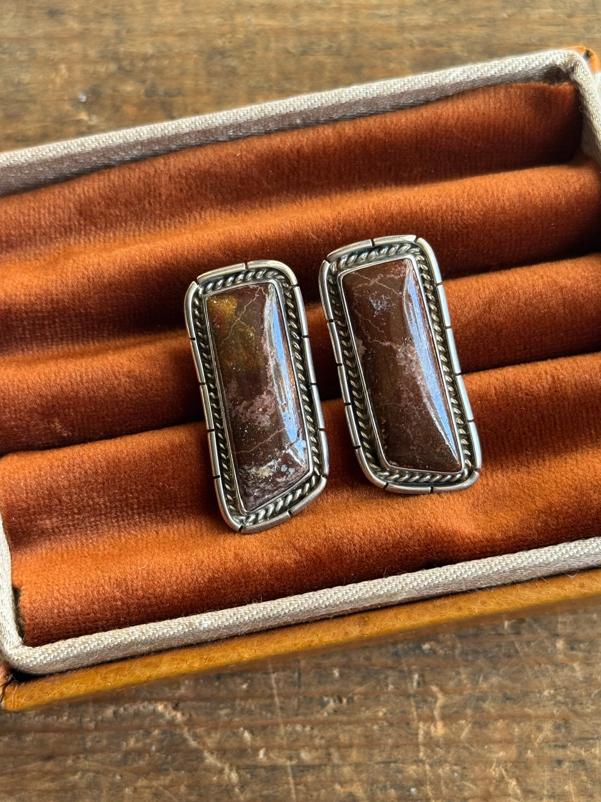 Vintage Sterling Silver Framed Jasper Earrings