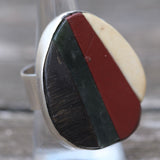 Vintage Sterling Multistone Inlay Ring 9