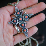 MASSIVE Vintage Sterling Turquoise and Coral Reversible Cross Necklace