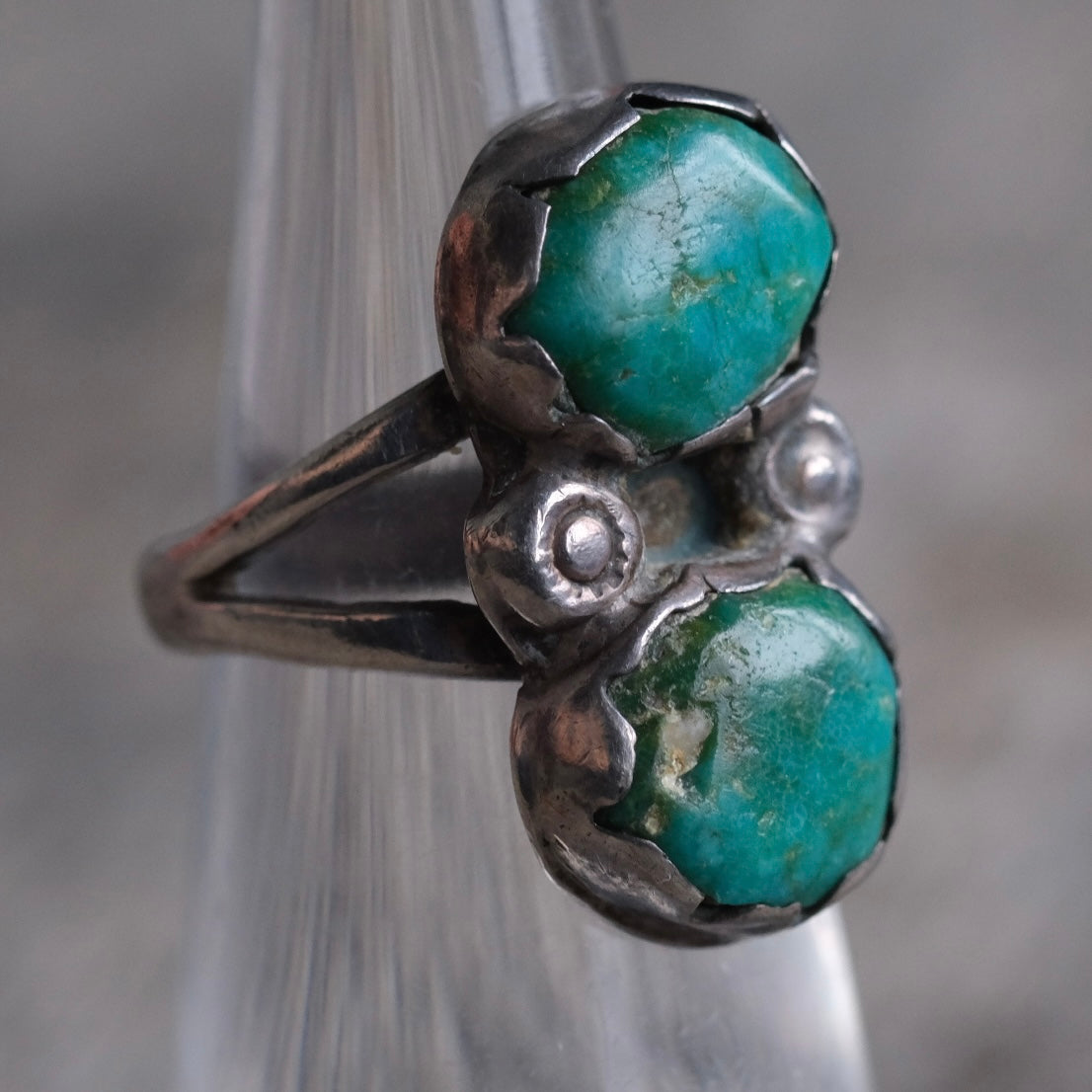 Vintage Sterling 2-Stone Turquoise Ring 4.5