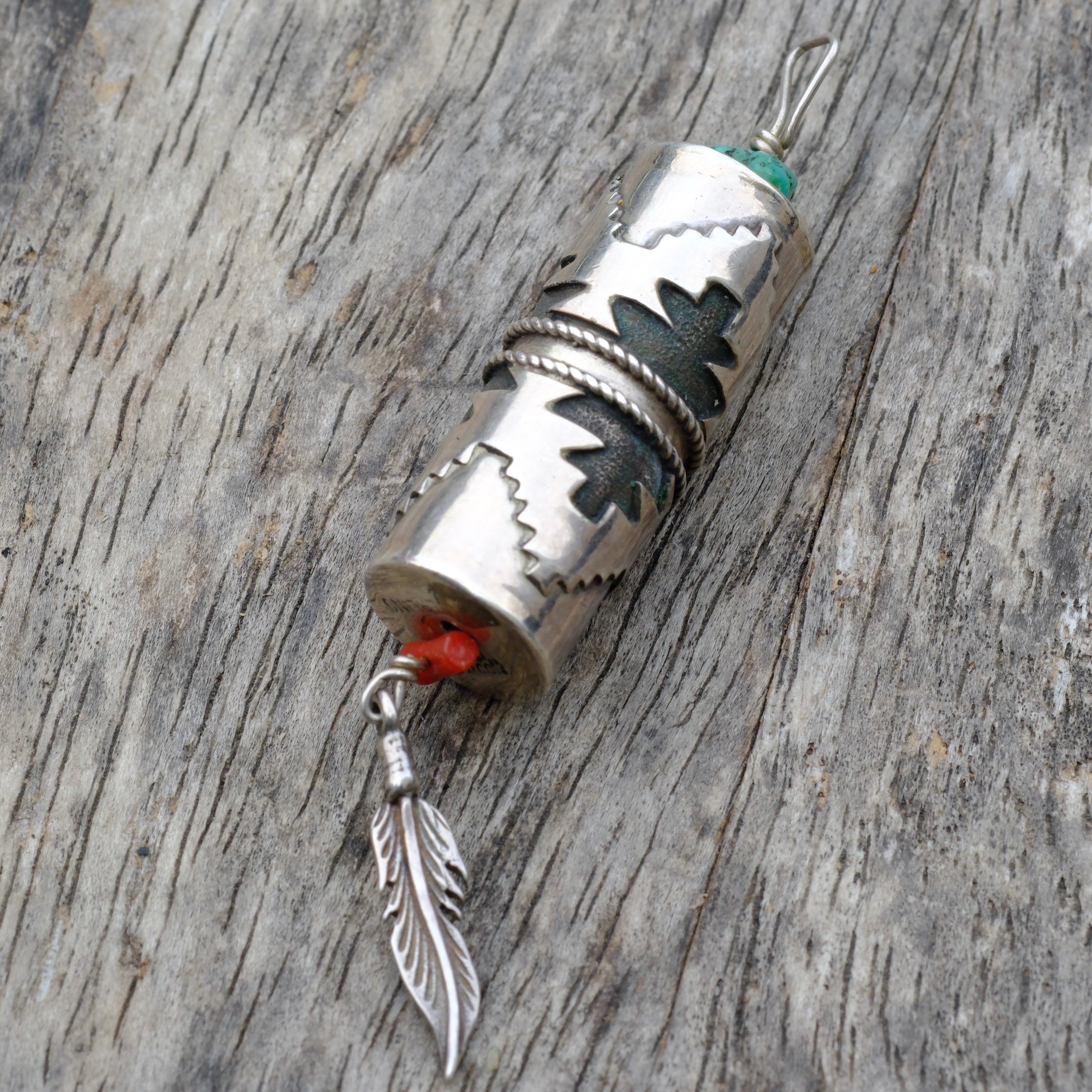 Vintage Sterling Shadowbox Feather Pendant
