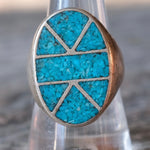 Vintage Sterling Crushed Turquoise Inlay Ring 9.5