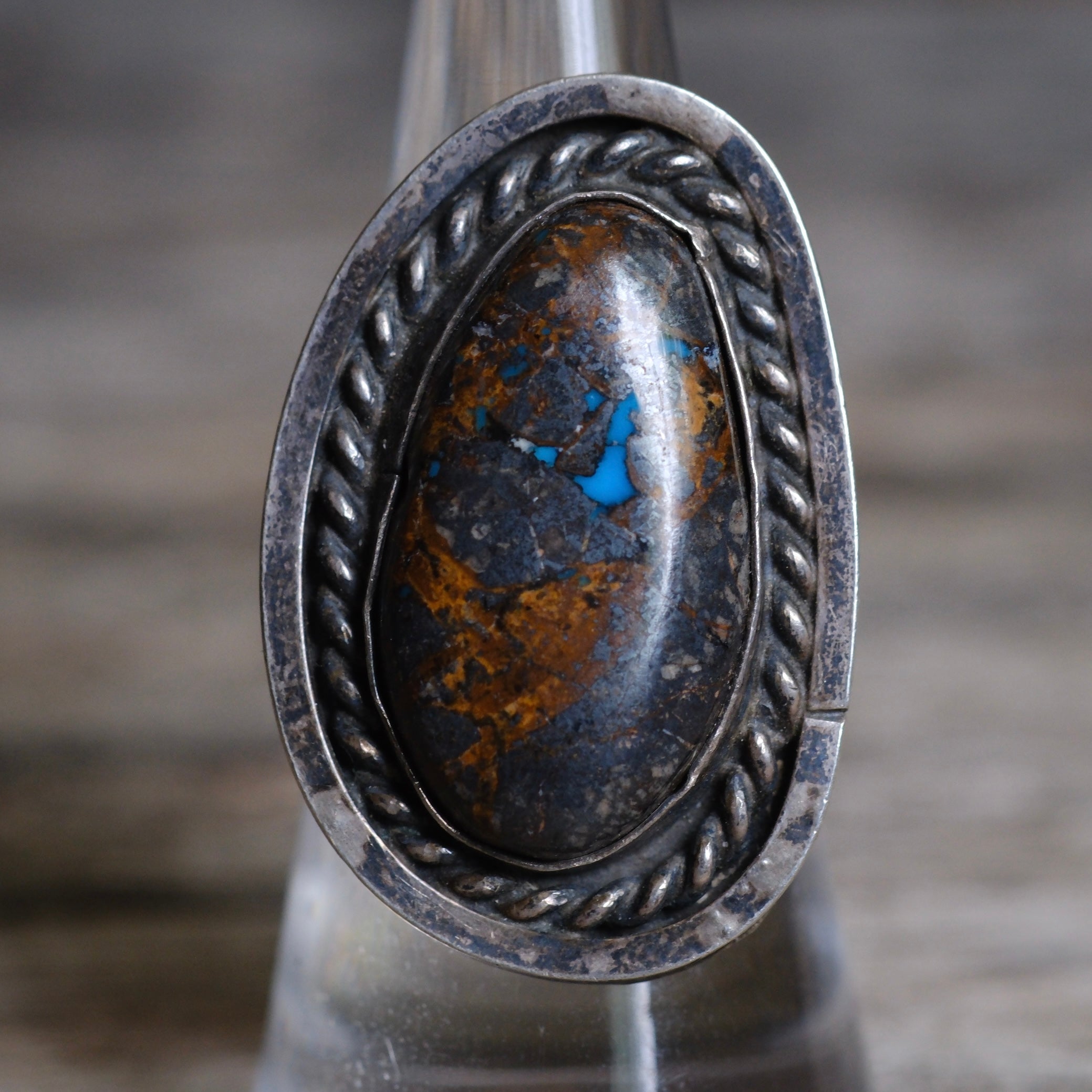 Vintage Sterling Turquoise Roper Ring 6.75
