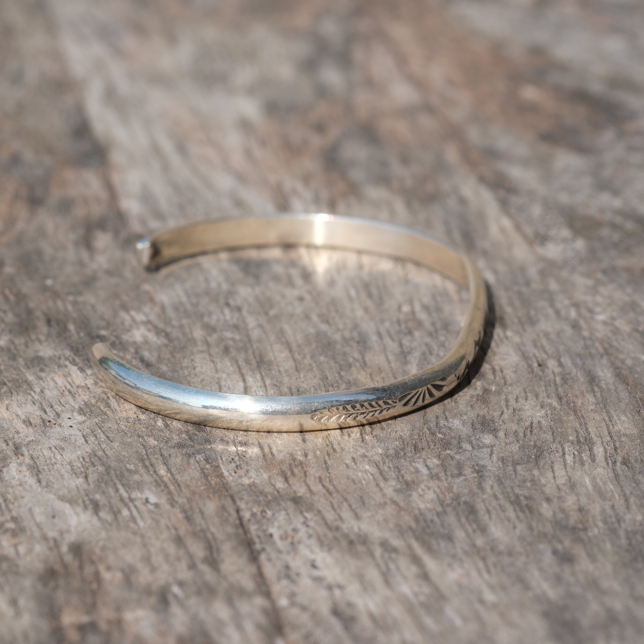 Vintage Sterling Silver Leaf Stamped Cuff