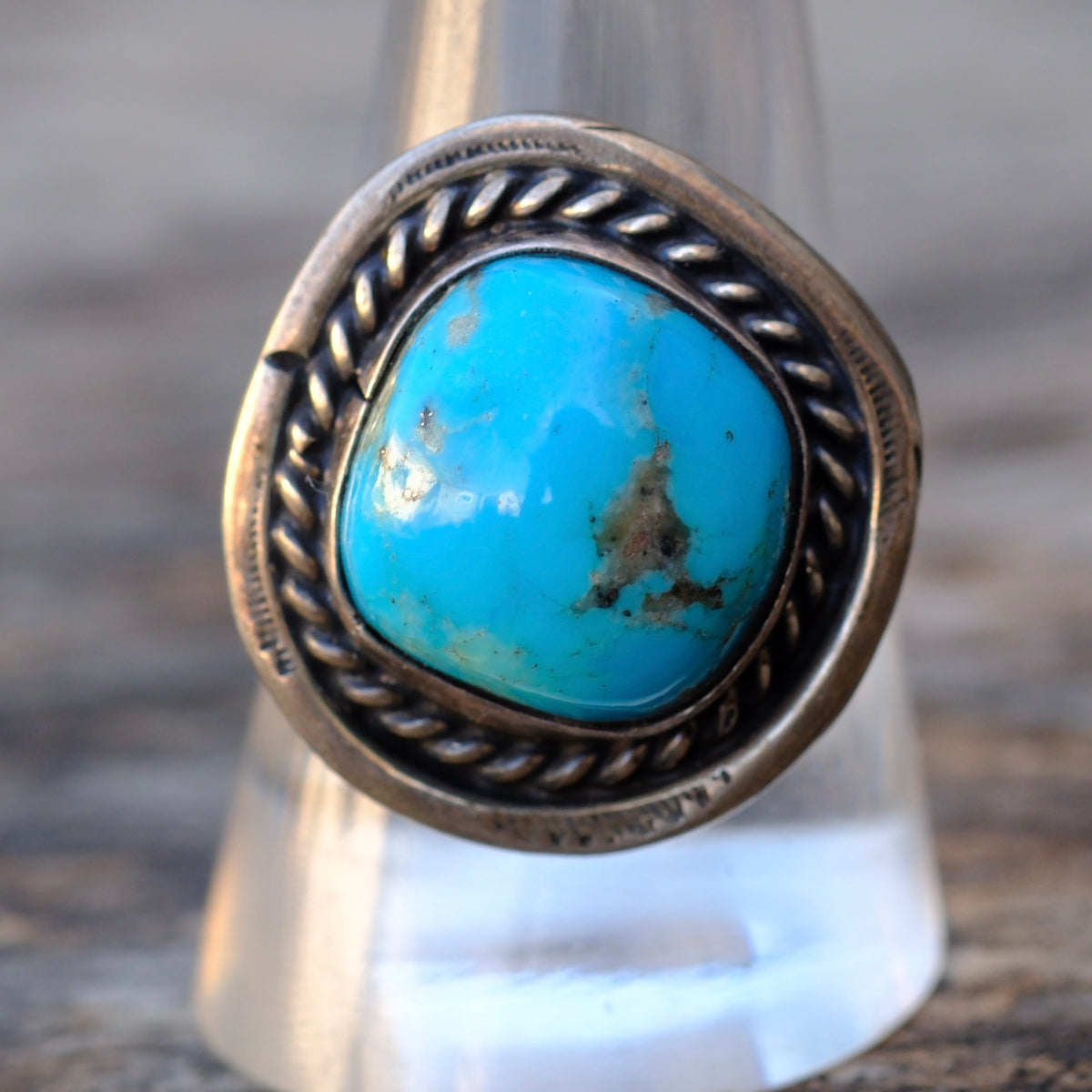 Vintage Sterling Turquoise Roper Ring 10