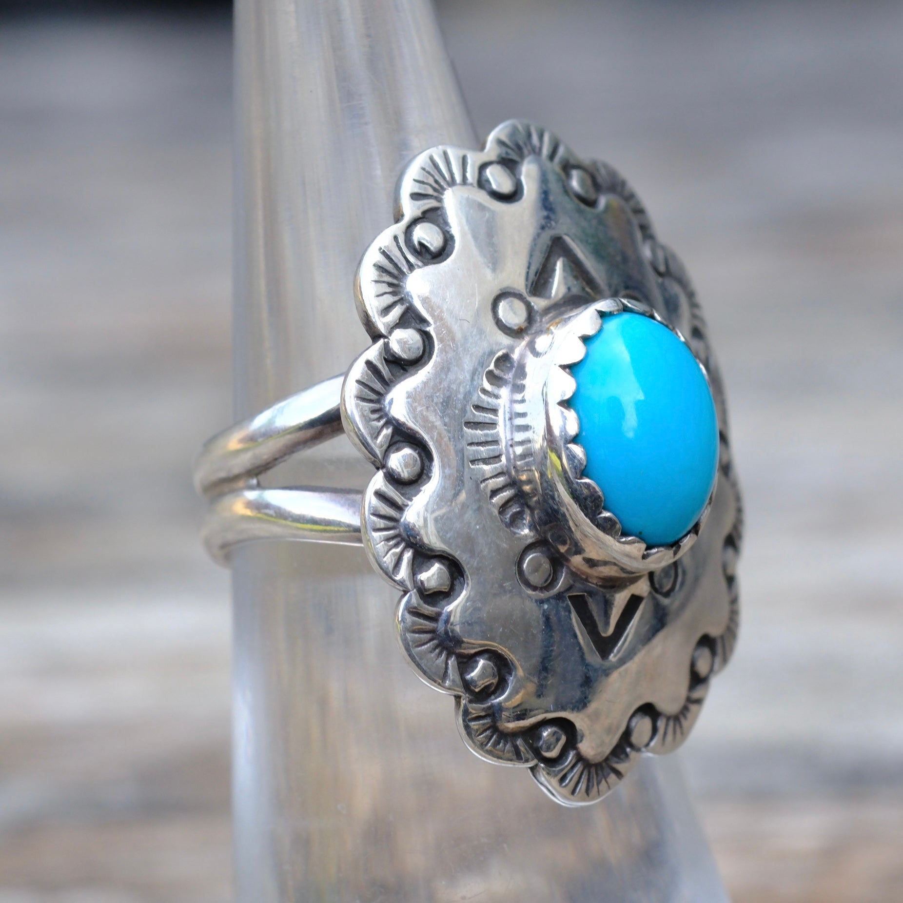 Vintage Sterling Turquoise Stamped Ring 5