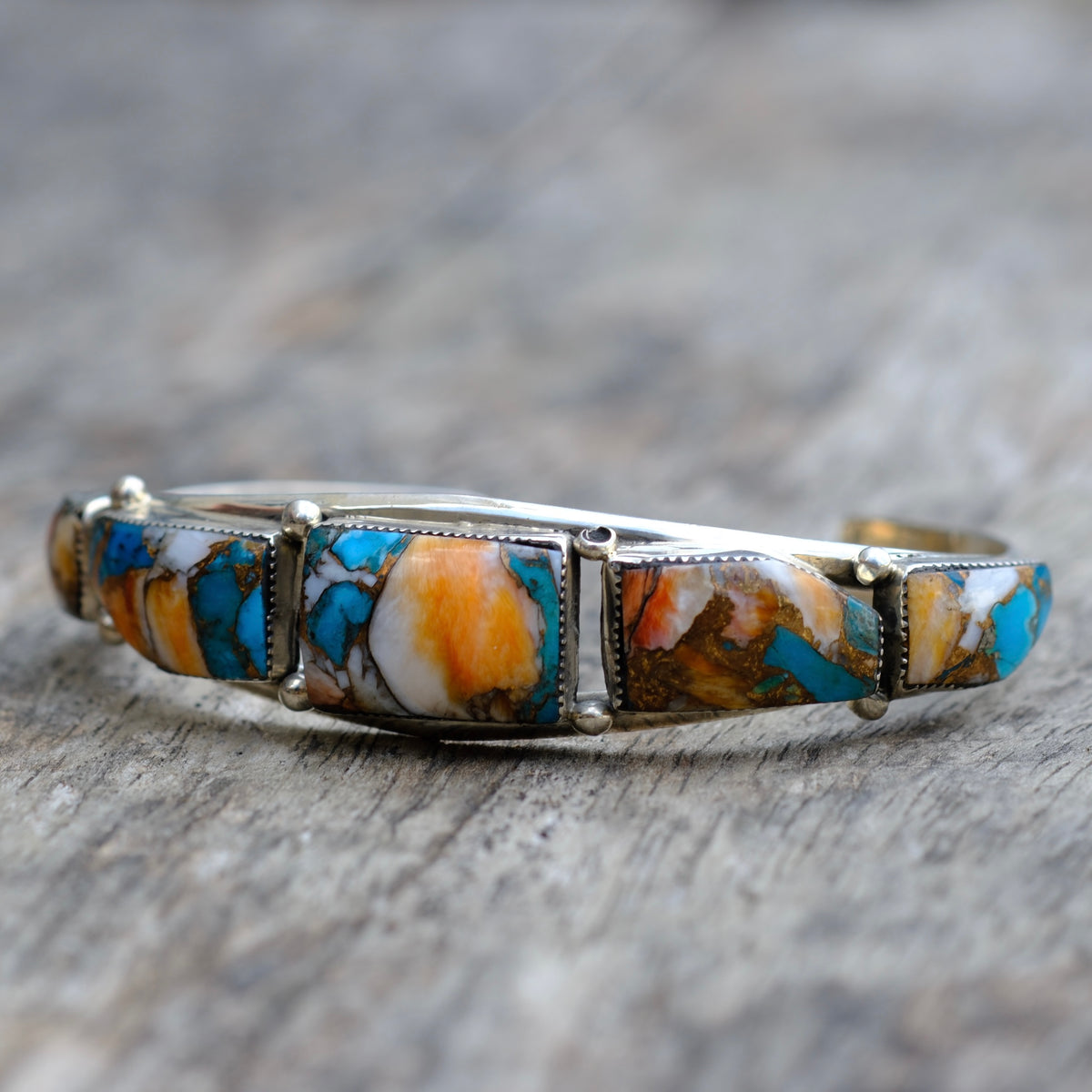 Sterling Silver Compressed Stone Cuff Bracelet