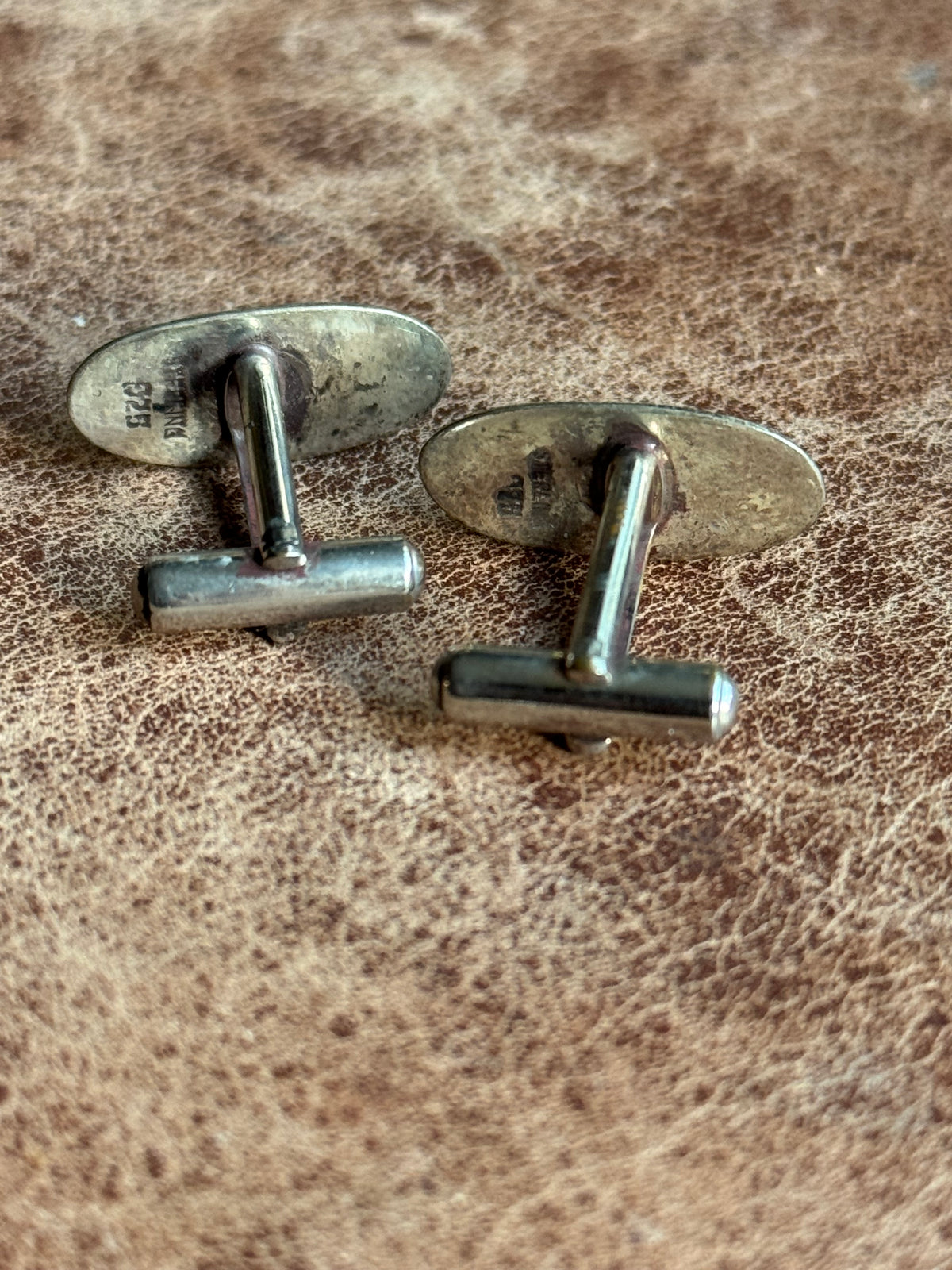 Vintage Sterling Silver Stamped Turquoise Shadowbox Cufflinks