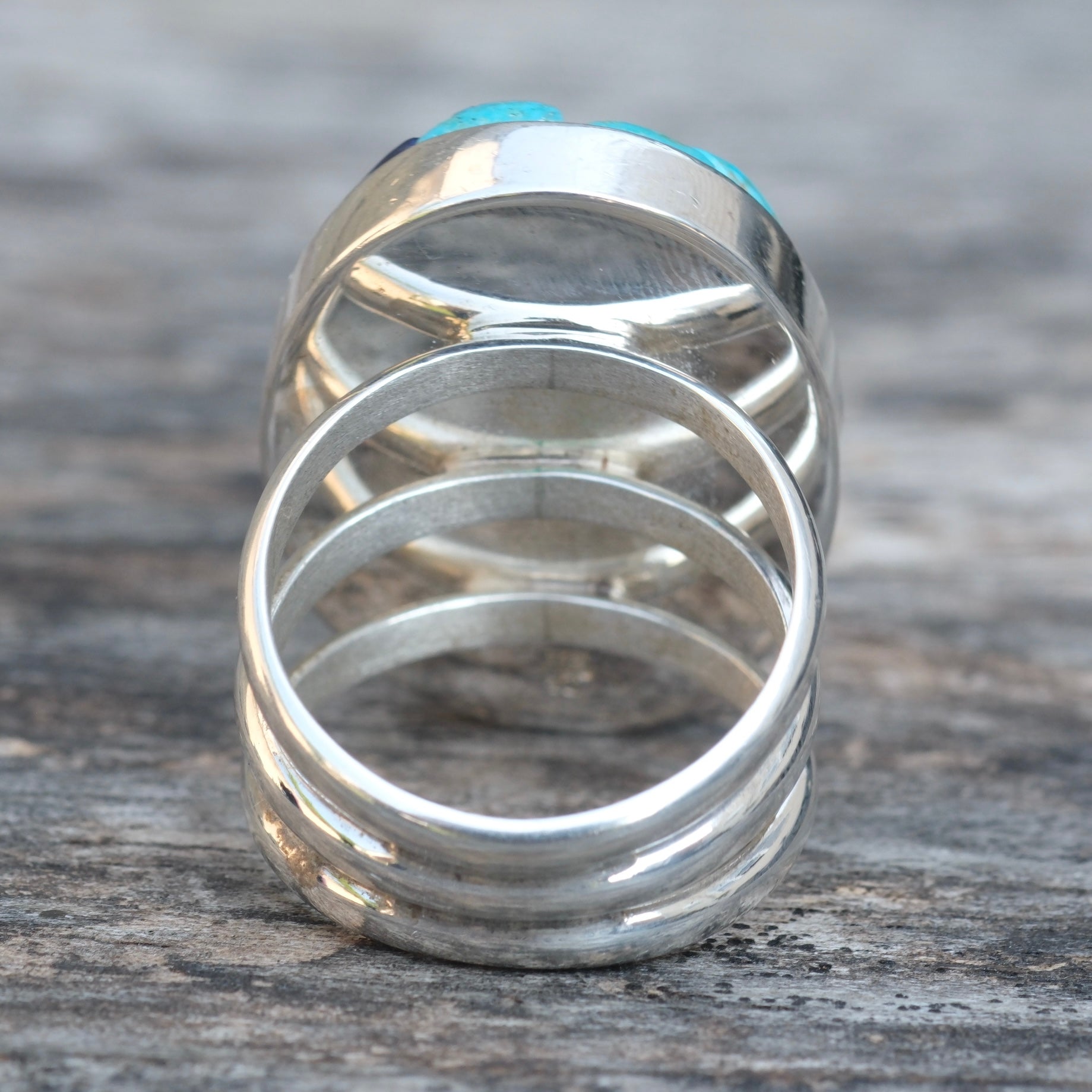 Vintage Sterling Turquoise Inlay Row Ring 8