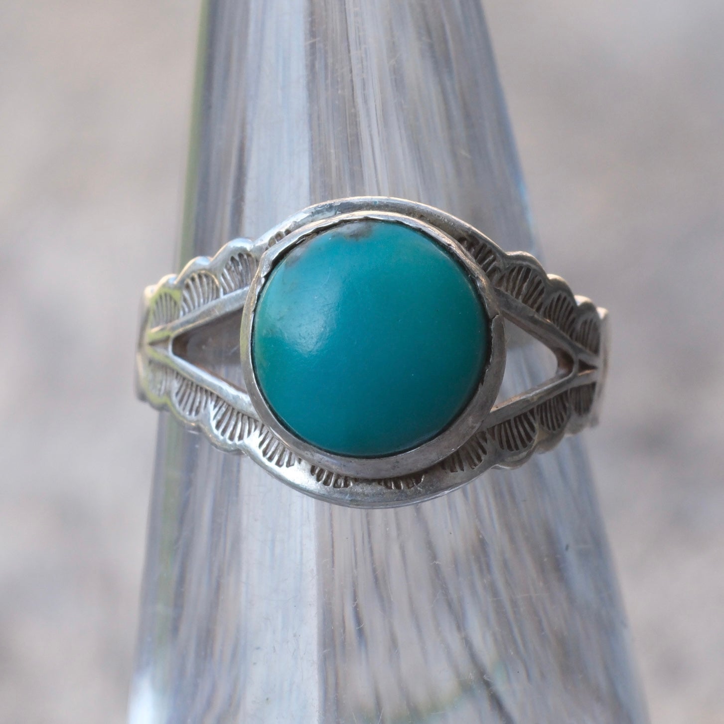 Vintage Sterling Turquoise Stamped Band Ring 4.5