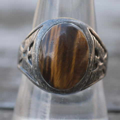 Vintage Sterling Tigers Eye Thunderbird Ring 9