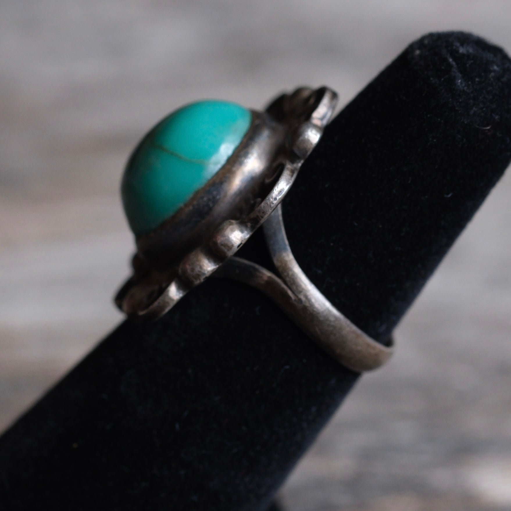 Vintage Sterling Turquoise Florette Ring 5.25
