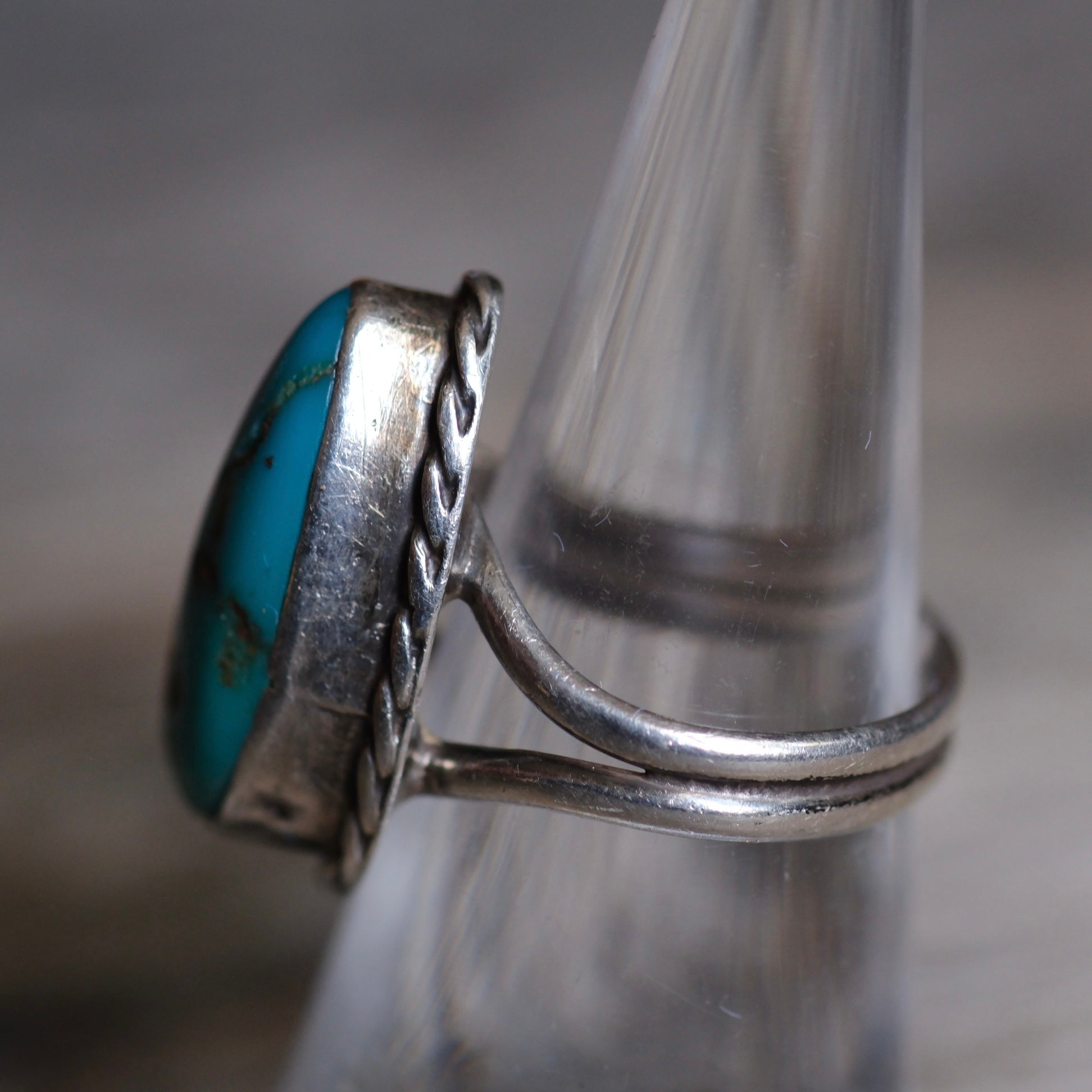 Vintage Sterling Turquoise Roper Ring 6.5