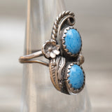 Vintage Sterling 2-Stone Sodalite Feather Ring 4.5