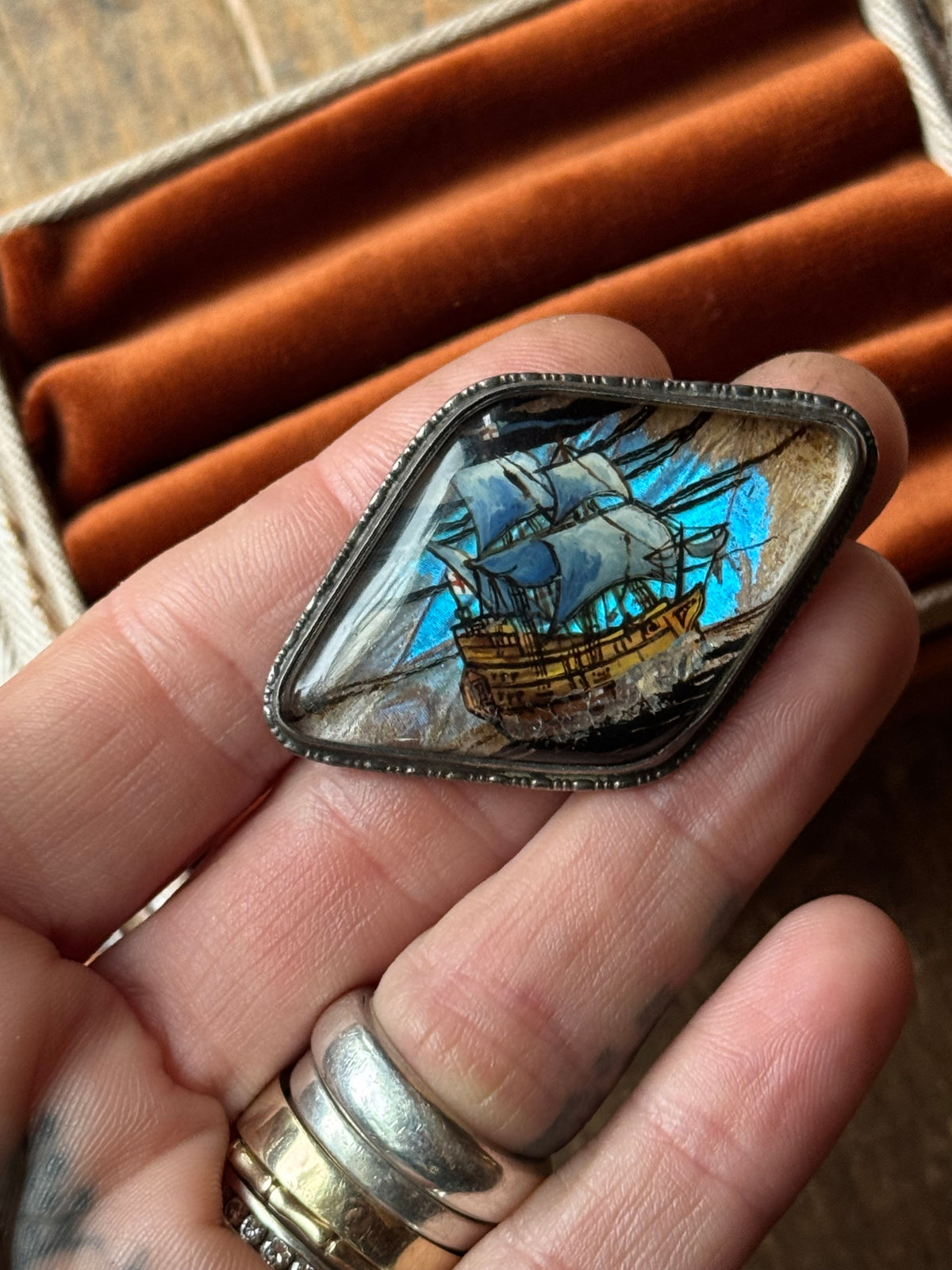 Vintage Sterling Silver Butterfly Wing Ship Pin
