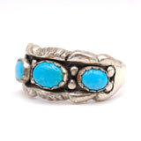Vintage Sterling 3-Stone Turquoise Ring 10.5