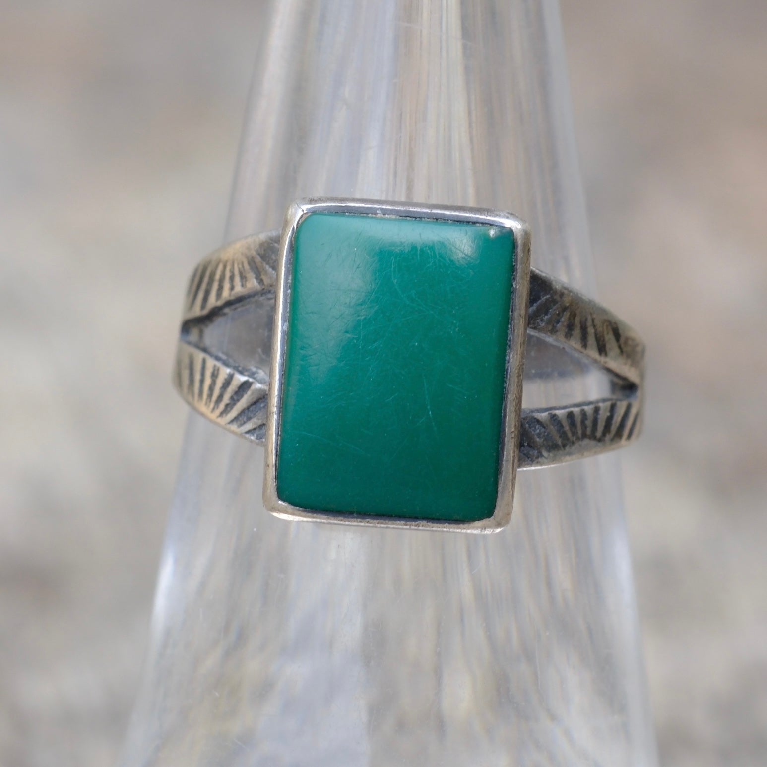 Vintage Sterling Turquoise Stamped Band Ring 6