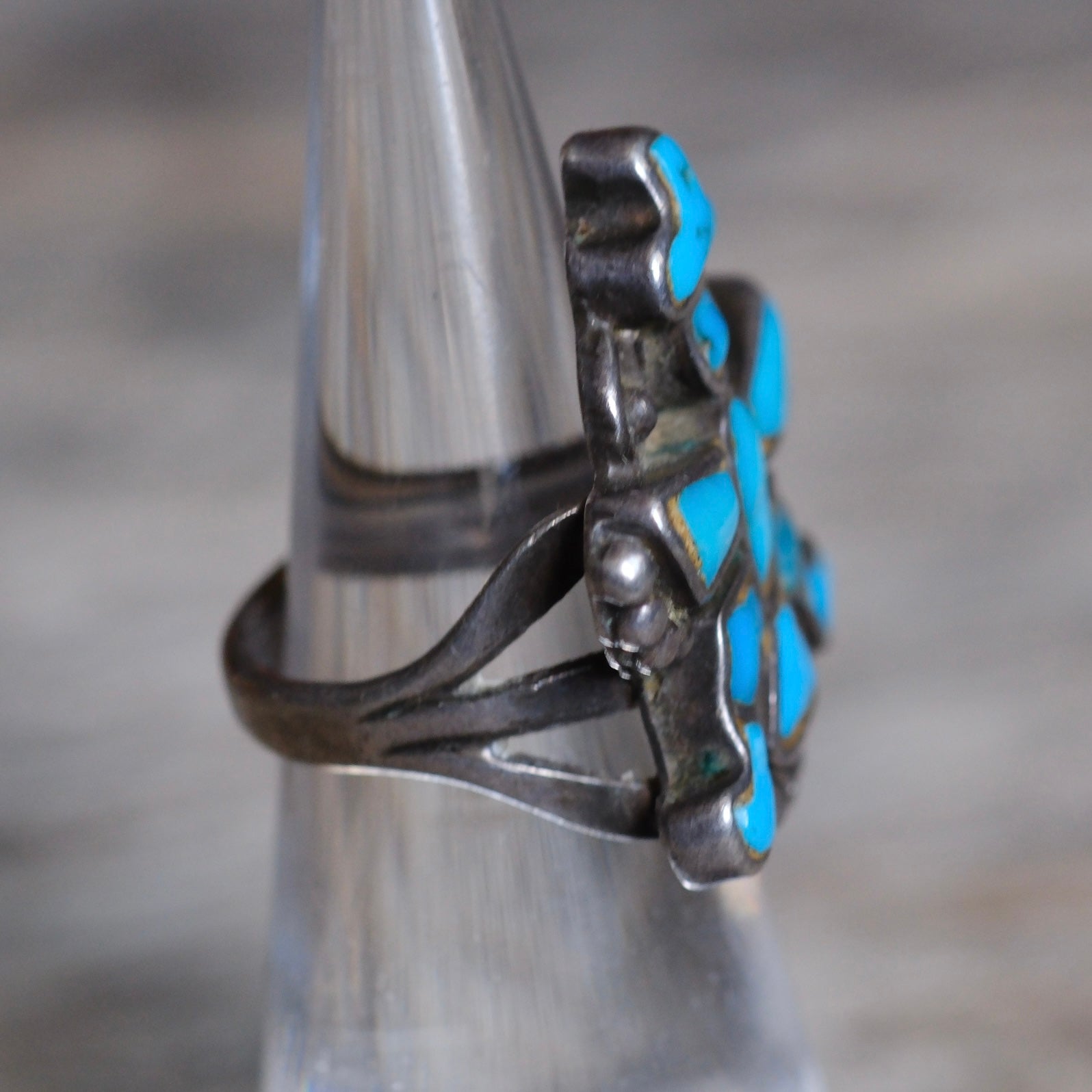 Vintage Sterling Turquoise Kachina Inlay Ring 2.75