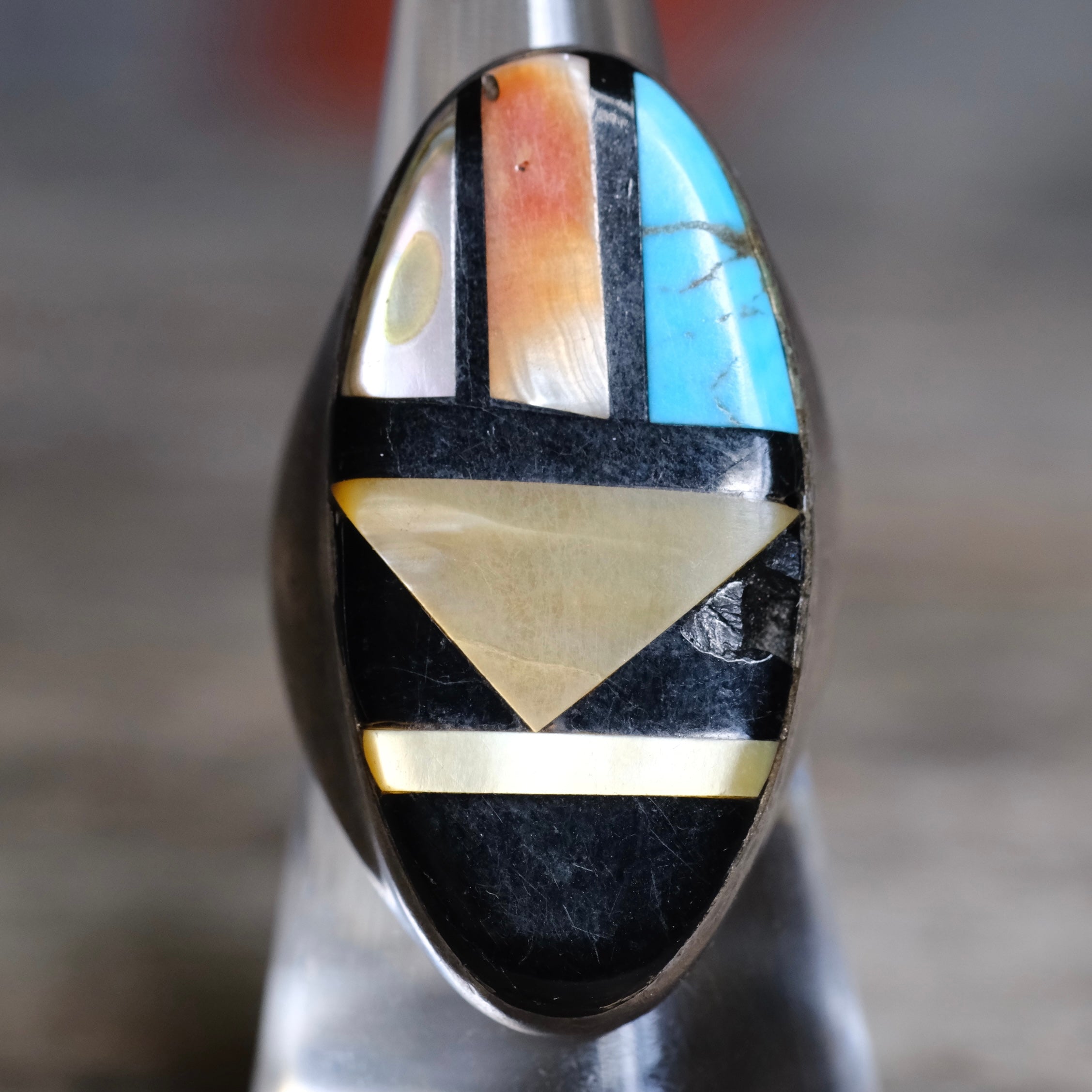 Vintage Sterling Multistone Inlay Ring 7