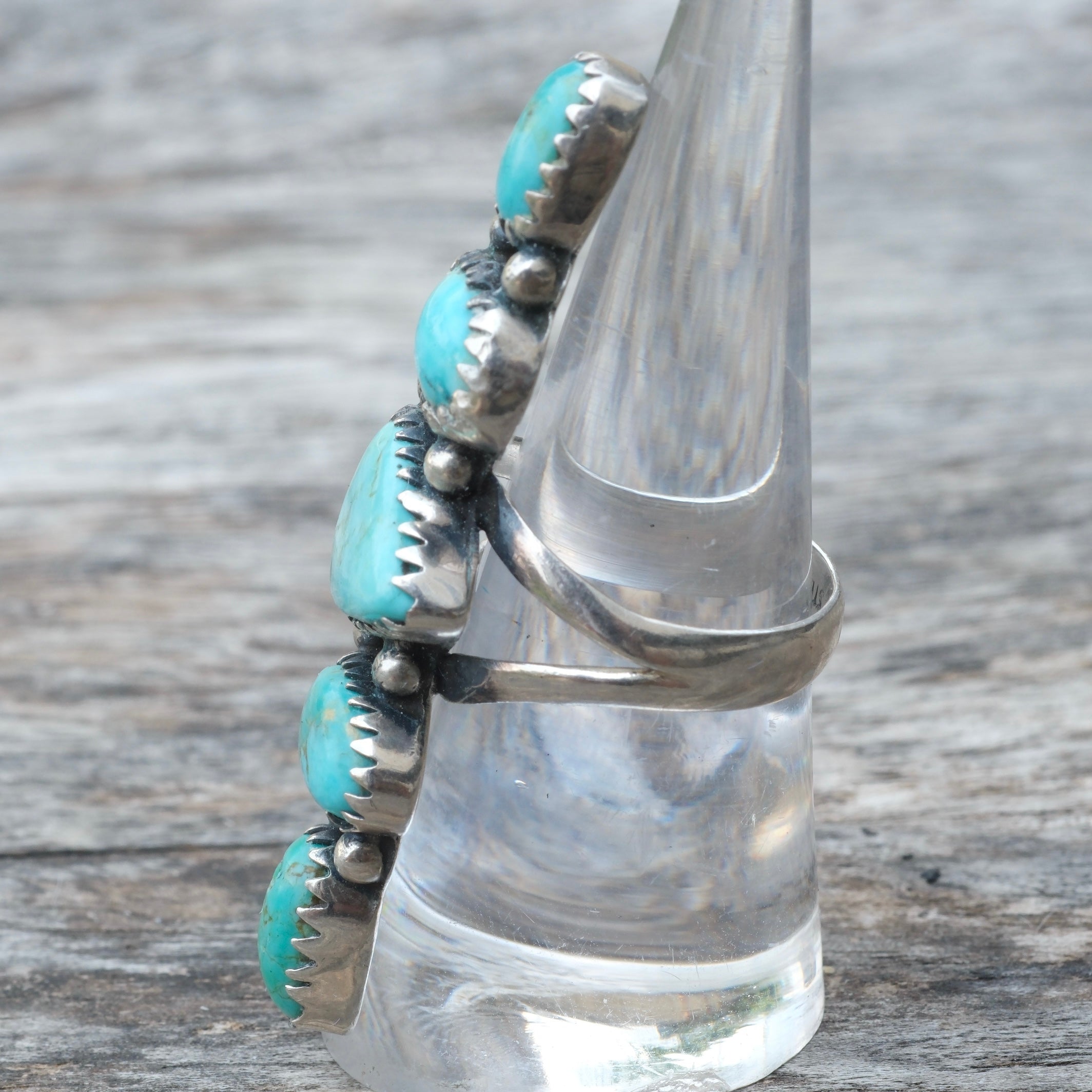 Huge Vintage Sterling 5-Stone Turquoise Ring 7.5