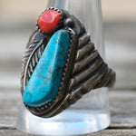 Vintage Sterling Turquoise and Coral Ring 12