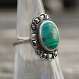 Vintage Sterling Malachite and Marcasite Ring 6