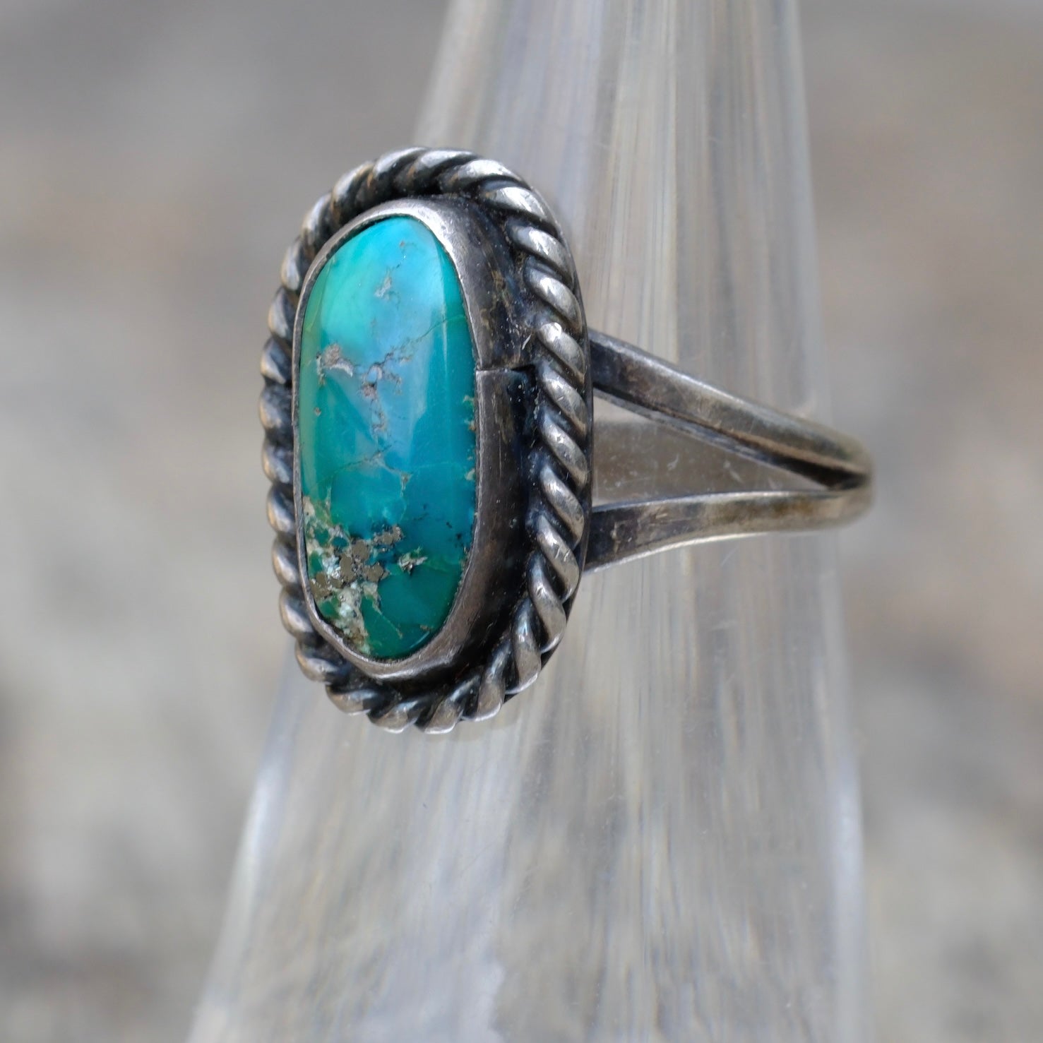 Vintage Sterling Turquoise Roper Ring 5