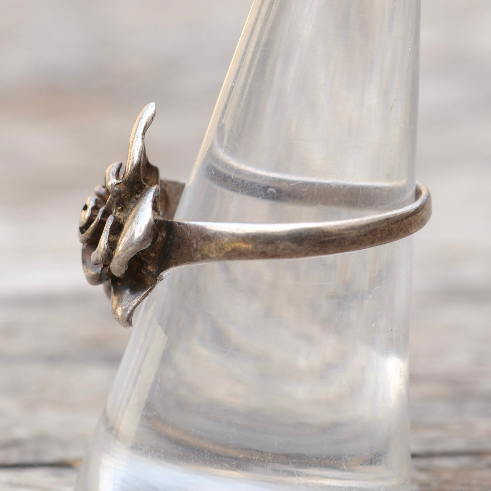 Vintage Sterling Rose Ring 7.75