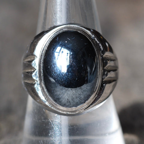 Vintage Sterling Hematite Signet Ring 9.25