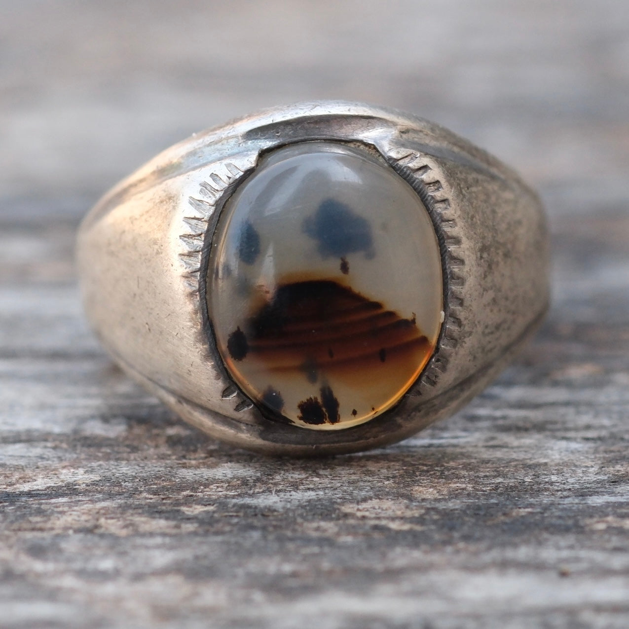 Vintage Sterling Agate Signet Ring 6.5