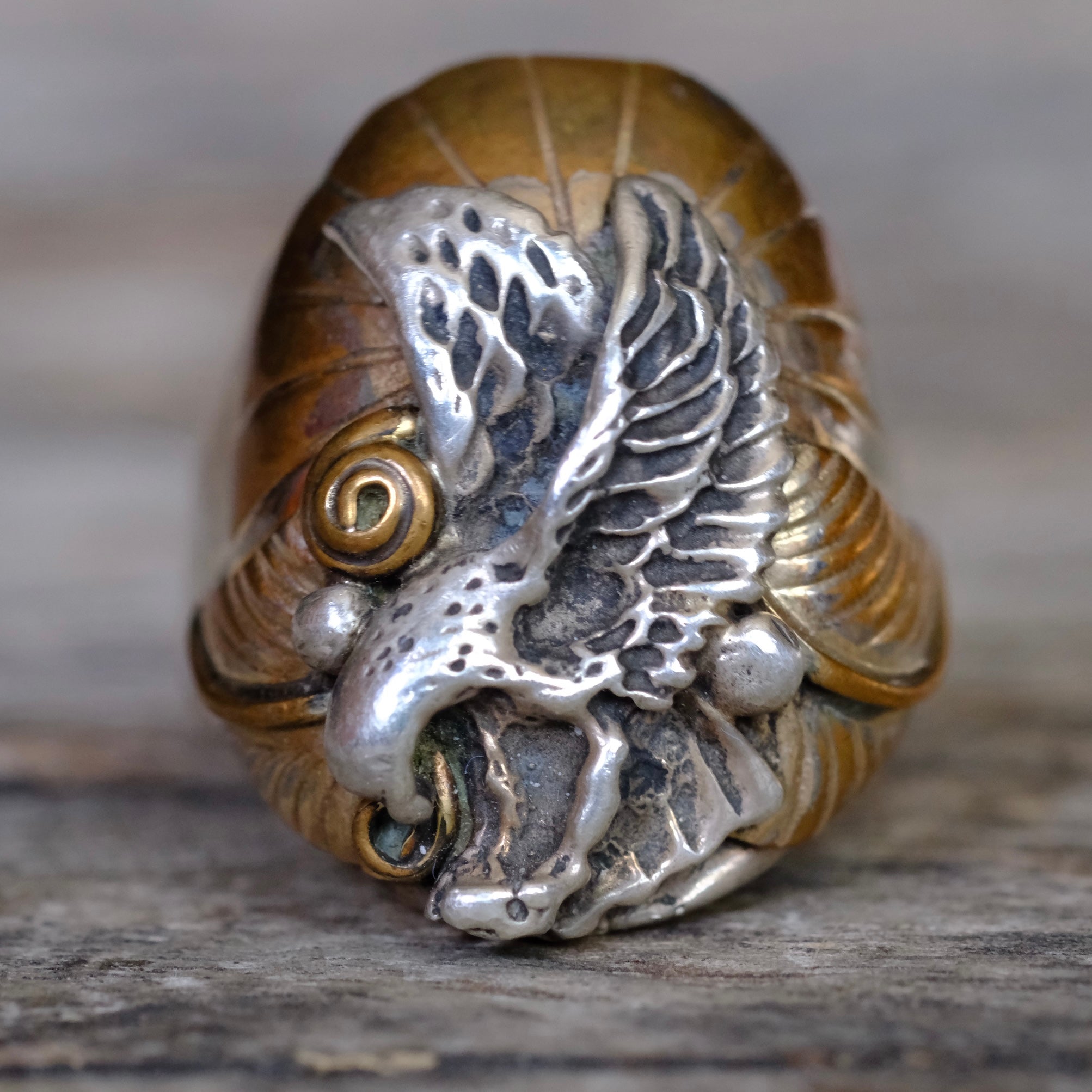 Vintage Sterling and Copper Eagle Ring 10.75
