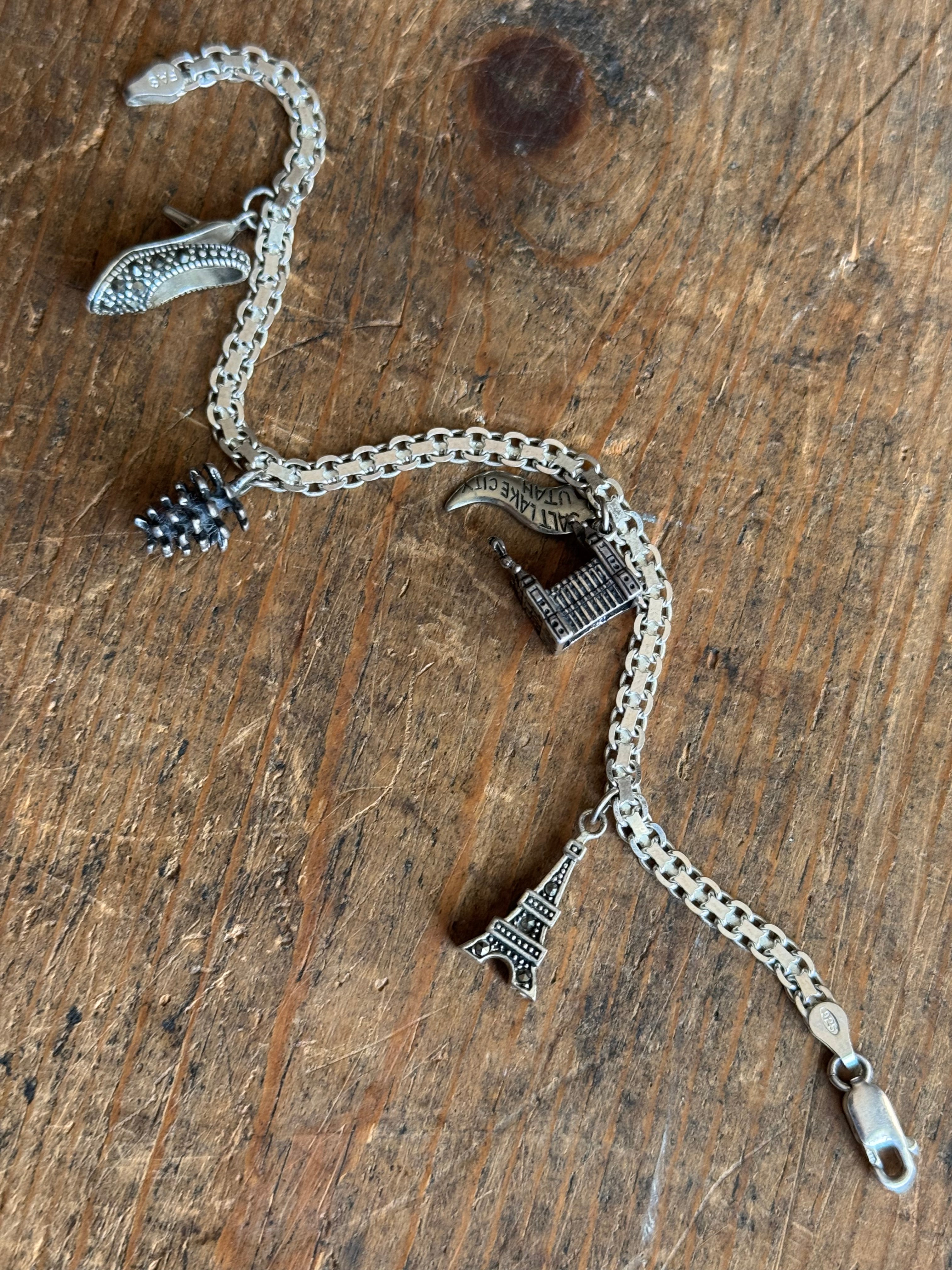 Vintage Sterling Silver 8” Bismarck Chain Charm Bracelet
