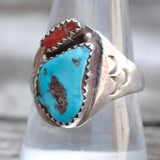 Vintage Sterling Turquoise and Coral Ring 9.75